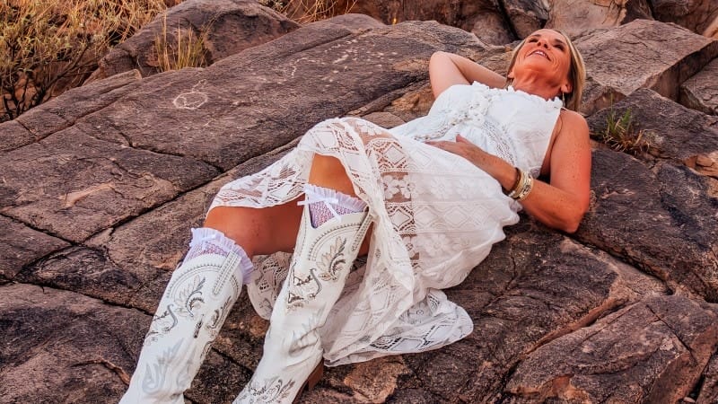 Bride Relaxing on Rocky Terrain Event photography and videography in Central and Southern AZ